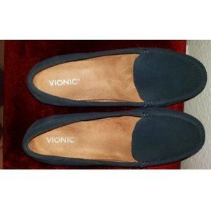 Vionic Womens Size 12 WIDE Debbie Moccasins - Comfort Blue Suede Slip On Flats